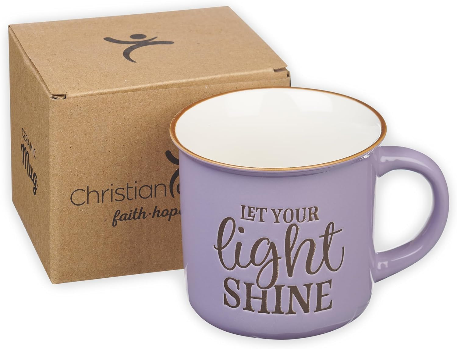 Lavender Camp Style Ceramic Coffee Mug – 13 Oz. Microwave & Dishwasher Safe Inspirational Scripture Coffee & Tea Mug for Women with Bible Verse: Let Your Light Shine – Matthew 5:16