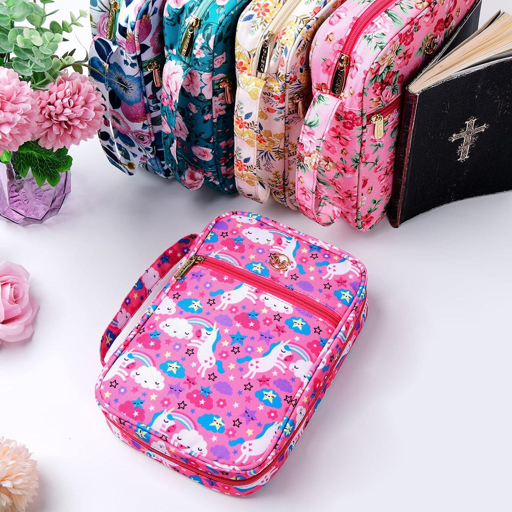 Bible Cover Case/Book Cover Floral Pattern with Handle Fits for Standard Size Bible, 9 X 6.3 X 2.4 In, Pink