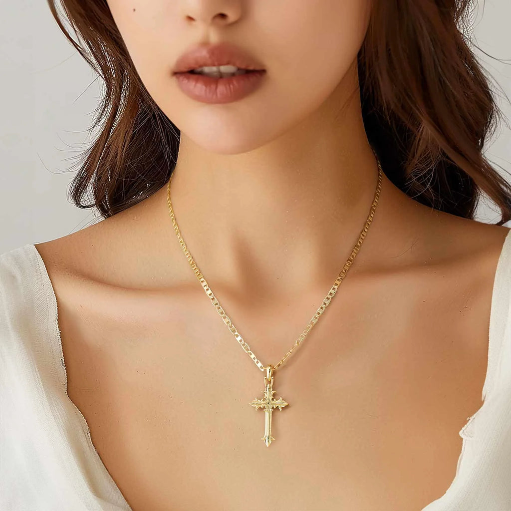 14K Gold Cross Necklace for Women Crucifix Necklace Cross Pendant Necklace Jewelry Gifts for Women