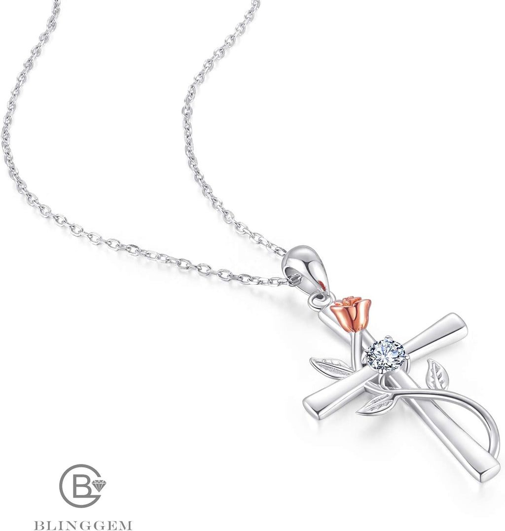 Cross Necklace for Women 925 Sterling Silver Birthstone Necklace for Womens Cross Pendant 5A Cubic Zirconia 12 Birth Months Birthday Gifts for Women Wife Her