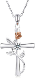 Cross Necklace for Women 925 Sterling Silver Birthstone Necklace for Womens Cross Pendant 5A Cubic Zirconia 12 Birth Months Birthday Gifts for Women Wife Her