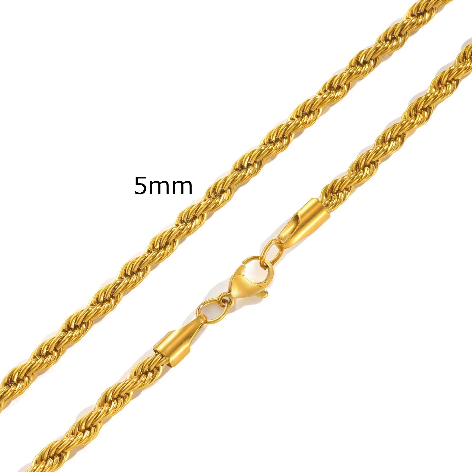 Gold Color Rope Long Chain Necklace for Men Women,Stainless Steel Twisted Rope Chain Collars,Hip Hop Vintage Jewelry Gift