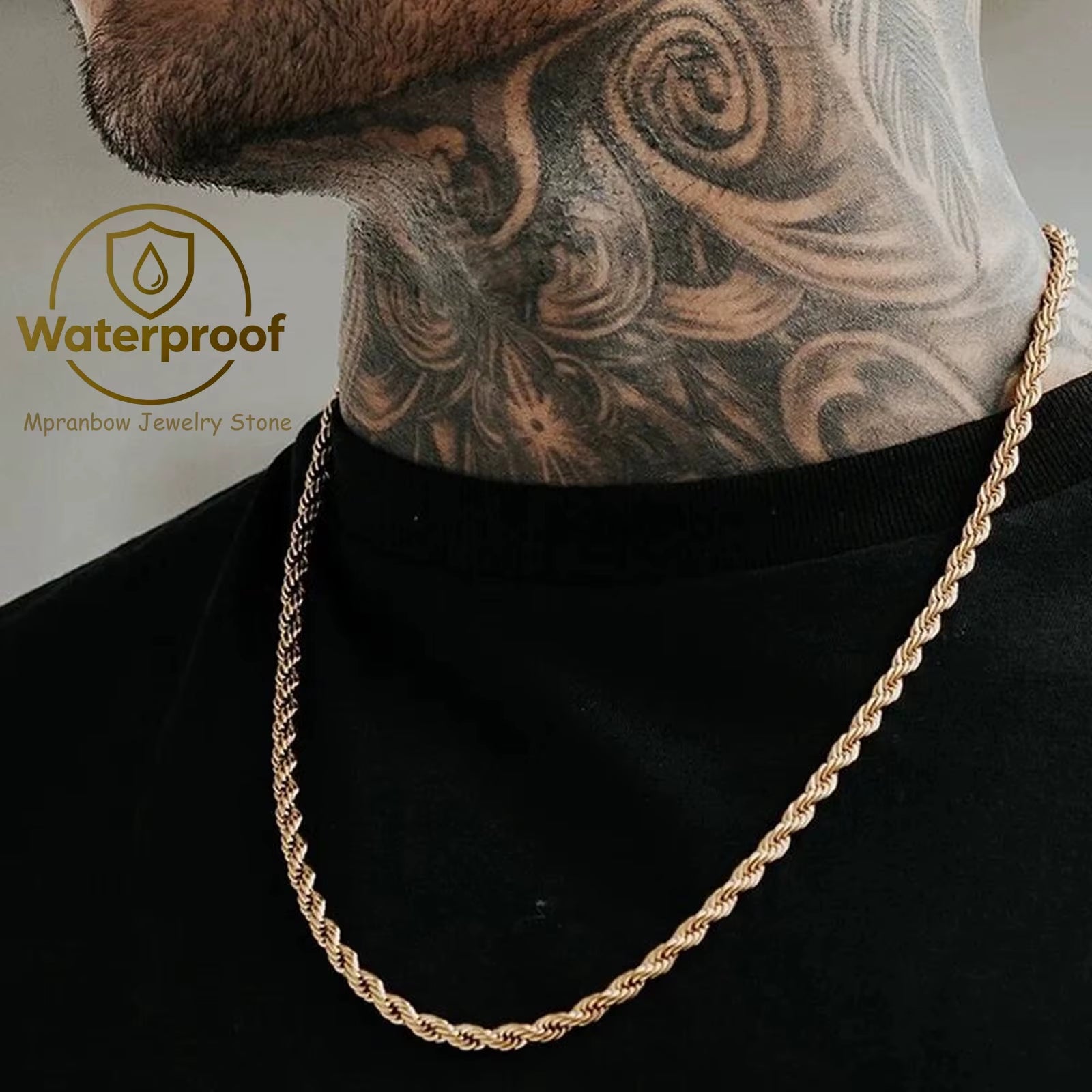Gold Color Rope Long Chain Necklace for Men Women,Stainless Steel Twisted Rope Chain Collars,Hip Hop Vintage Jewelry Gift