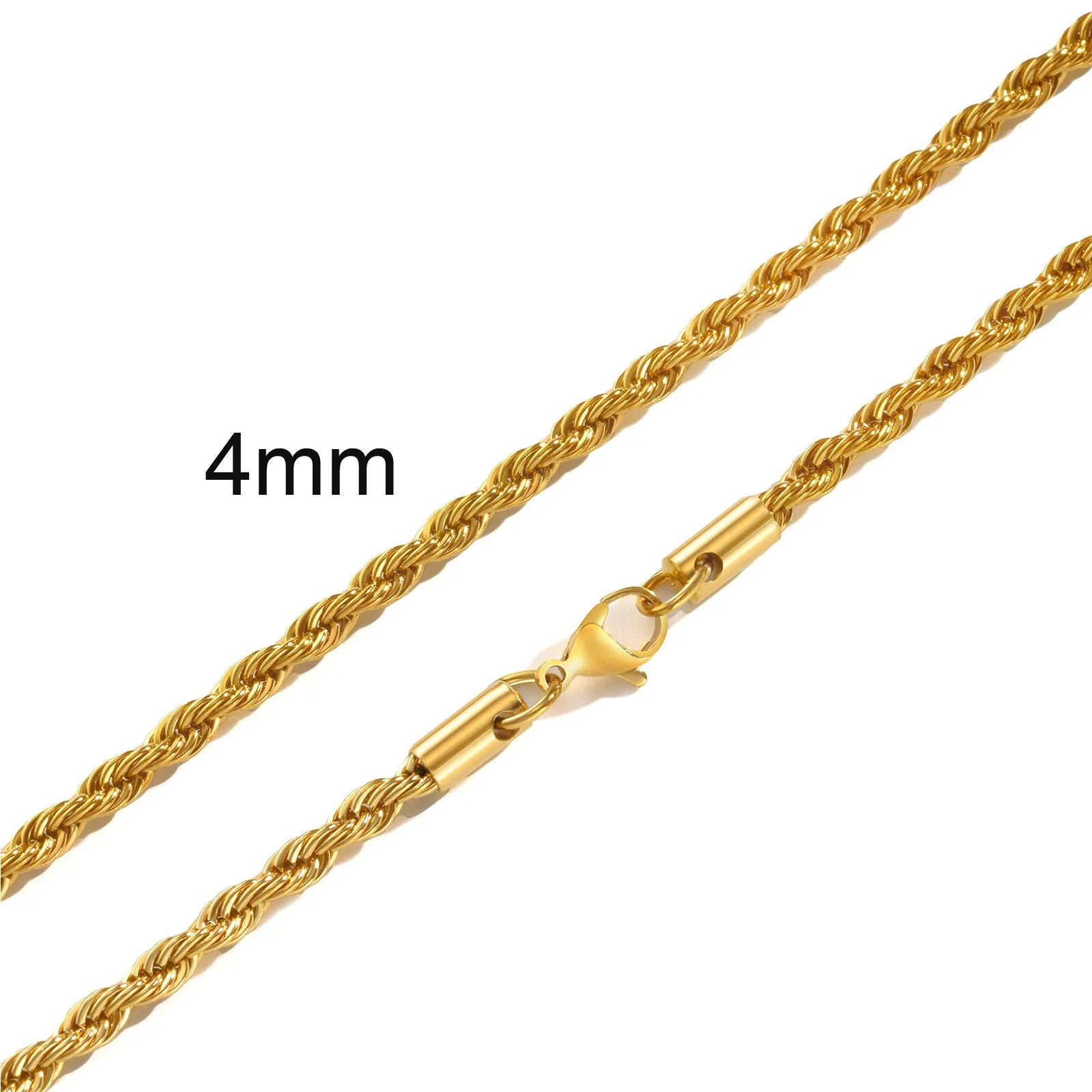 Gold Color Rope Long Chain Necklace for Men Women,Stainless Steel Twisted Rope Chain Collars,Hip Hop Vintage Jewelry Gift