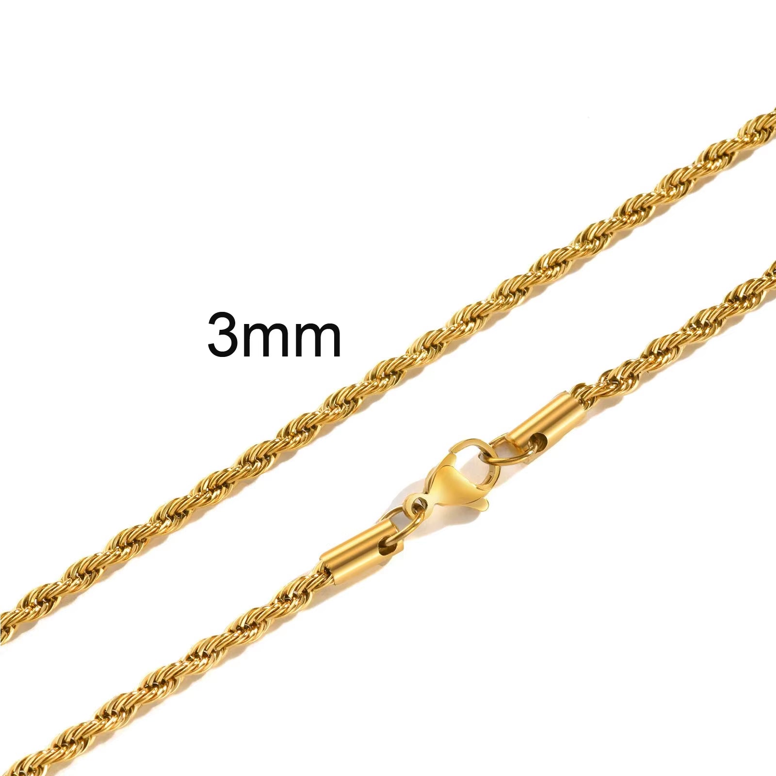Gold Color Rope Long Chain Necklace for Men Women,Stainless Steel Twisted Rope Chain Collars,Hip Hop Vintage Jewelry Gift