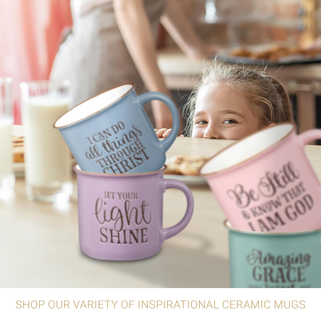 Lavender Camp Style Ceramic Coffee Mug – 13 Oz. Microwave & Dishwasher Safe Inspirational Scripture Coffee & Tea Mug for Women with Bible Verse: Let Your Light Shine – Matthew 5:16