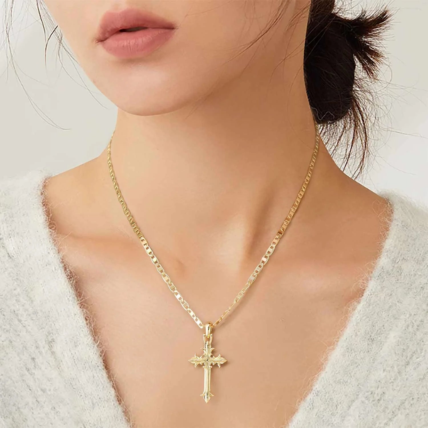 14K Gold Cross Necklace for Women Crucifix Necklace Cross Pendant Necklace Jewelry Gifts for Women