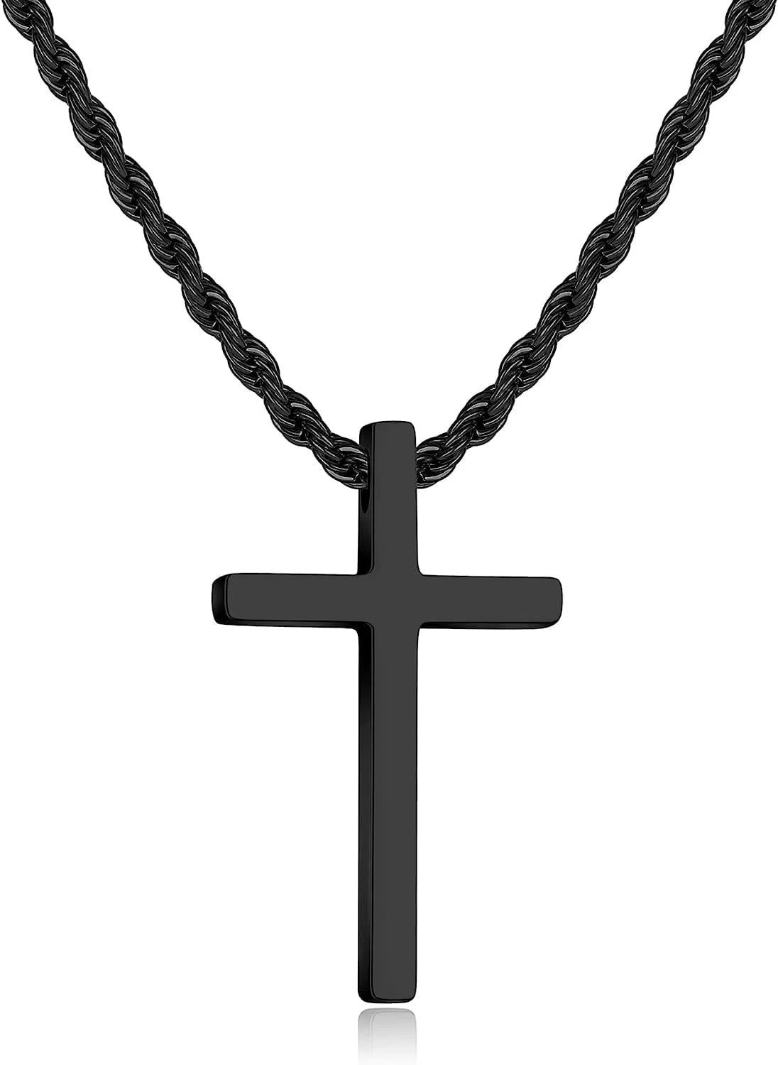Cross Necklace for Men,Stainless Steel Black Silver Gold Cross Pendant Necklace for Men Cross Chain for Men 16-24 Inches Rope Chain