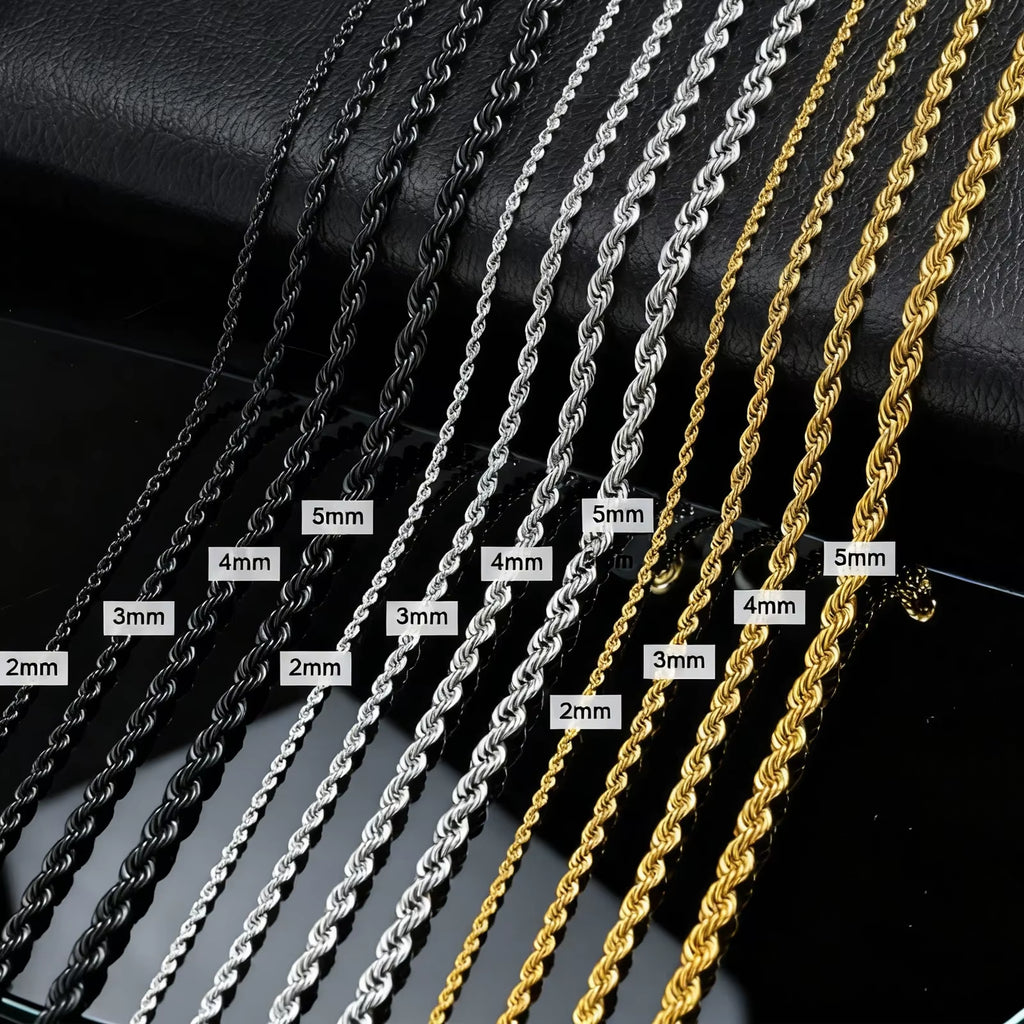 Gold Color Rope Long Chain Necklace for Men Women,Stainless Steel Twisted Rope Chain Collars,Hip Hop Vintage Jewelry Gift