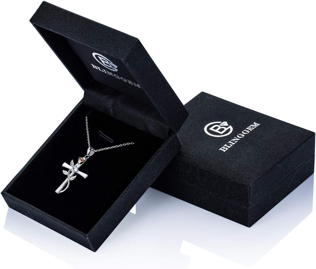 Cross Necklace for Women 925 Sterling Silver Birthstone Necklace for Womens Cross Pendant 5A Cubic Zirconia 12 Birth Months Birthday Gifts for Women Wife Her