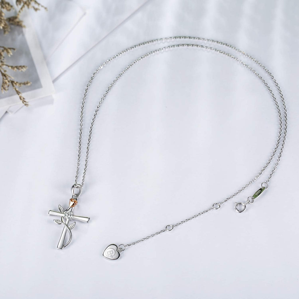Cross Necklace for Women 925 Sterling Silver Birthstone Necklace for Womens Cross Pendant 5A Cubic Zirconia 12 Birth Months Birthday Gifts for Women Wife Her