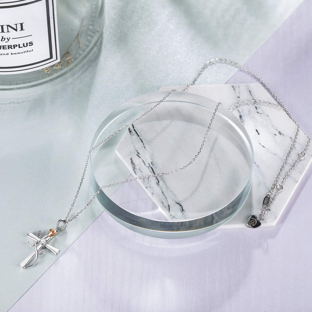 Cross Necklace for Women 925 Sterling Silver Birthstone Necklace for Womens Cross Pendant 5A Cubic Zirconia 12 Birth Months Birthday Gifts for Women Wife Her
